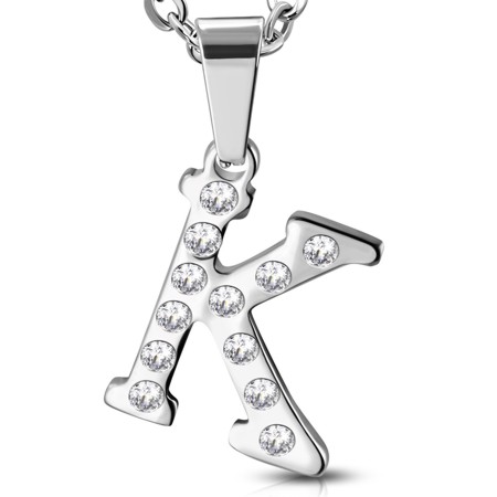 Stainless Steel Alphabet Initial Letter Crystals Pendant